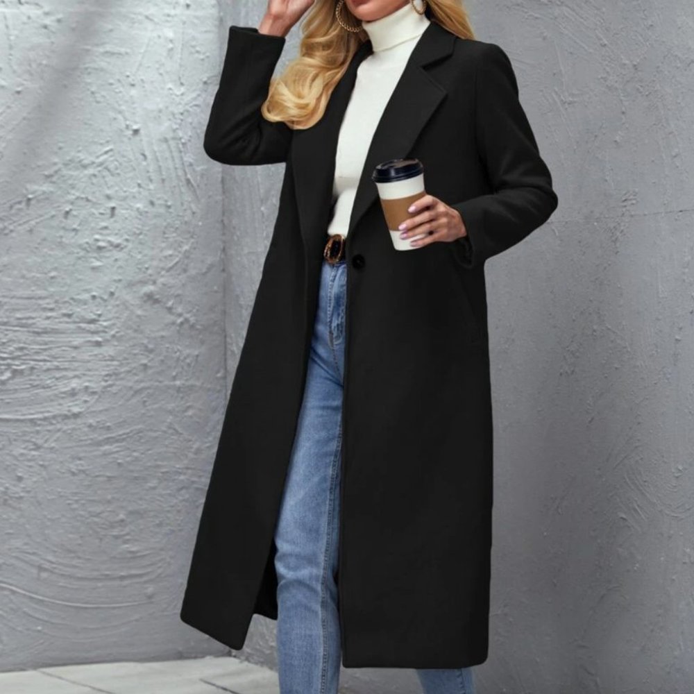 XS 🔅 winter peacoat trench long jacket camel tan brown long line - Picture 12 of 12